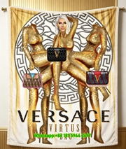 Versace Golden Yellow Background Medusa Greek Key Virtus Bag Fashion Illustration Print Flannel Throw Blanket Luxury Sofa Cover Blanket IMG_1684